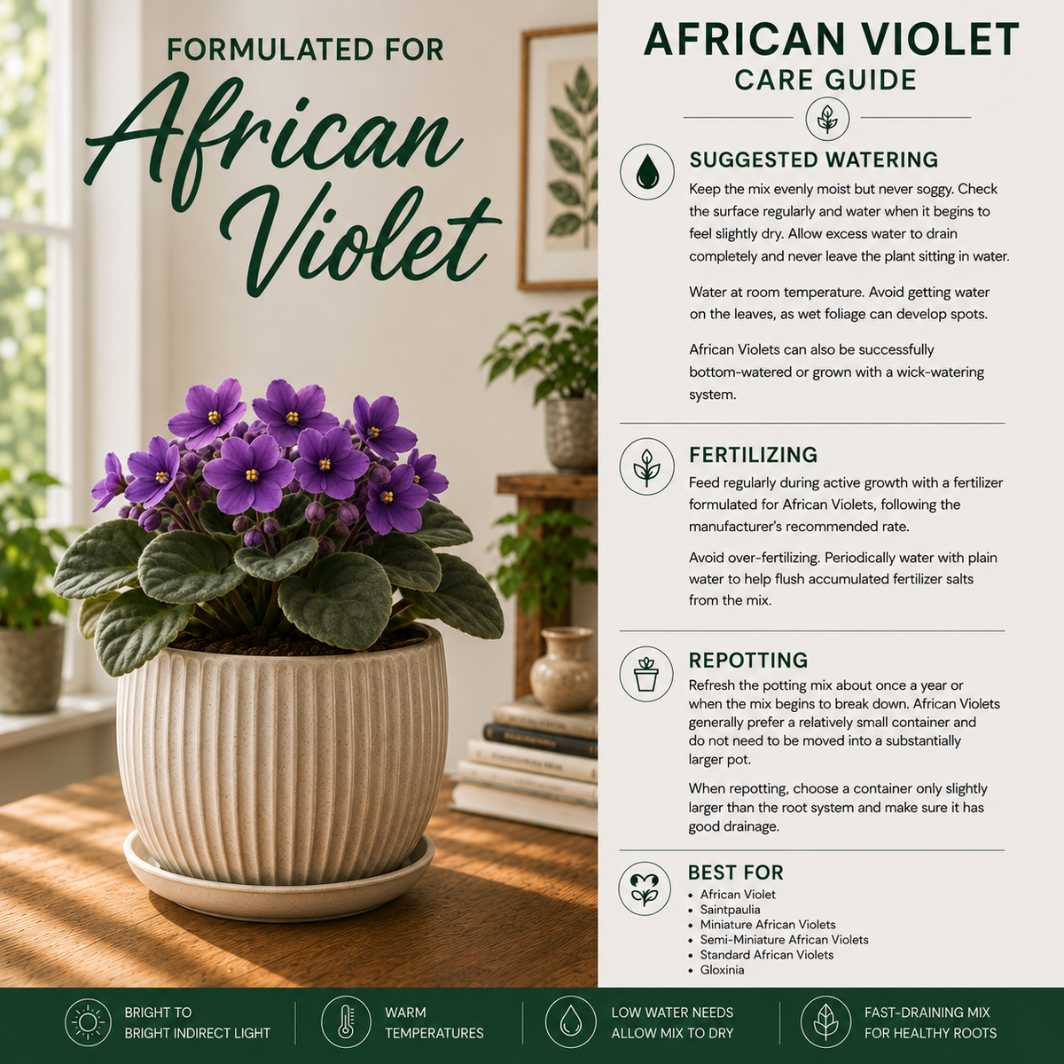 African Violet Soil Mix – Fine-Textured Potting Mix for Indoor Plants